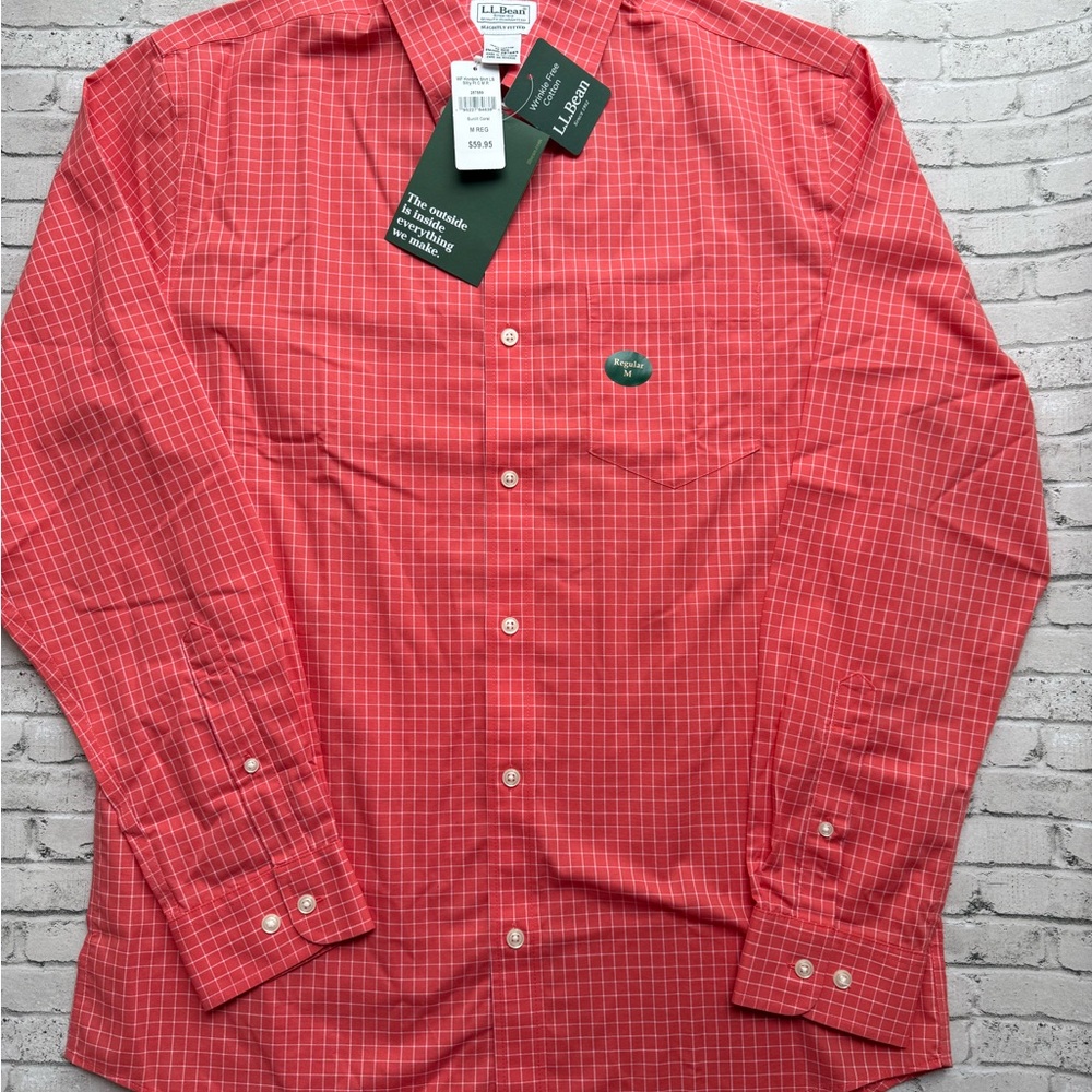 NWT LL Bean Coral Casual Button Down Shirt Classic Cotton